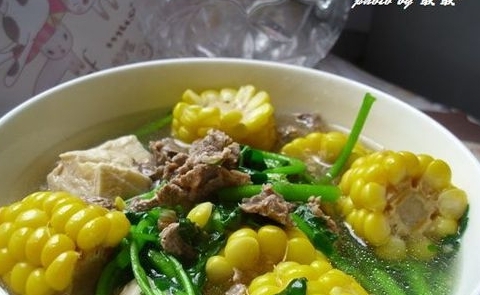玉米凍豆腐牛肉西洋菜湯